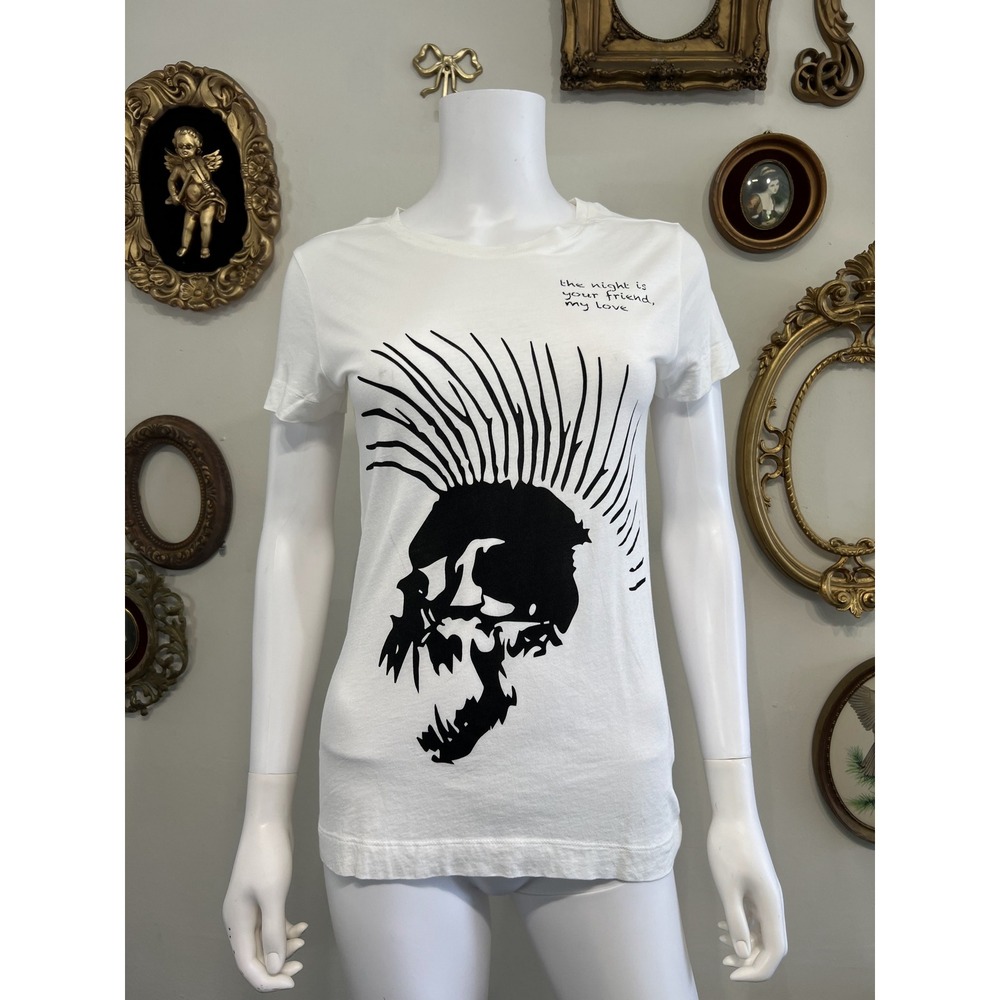 Thom/Krom White Mohican Skull Graphic Tee T-Shirt XS W TS 347